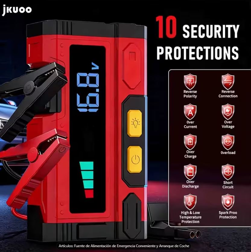 JKUOO Arrancador de Batería de Emergencia 6000A Multifuncional 10 en 1 para Auto SUV Bote - Imagen 5