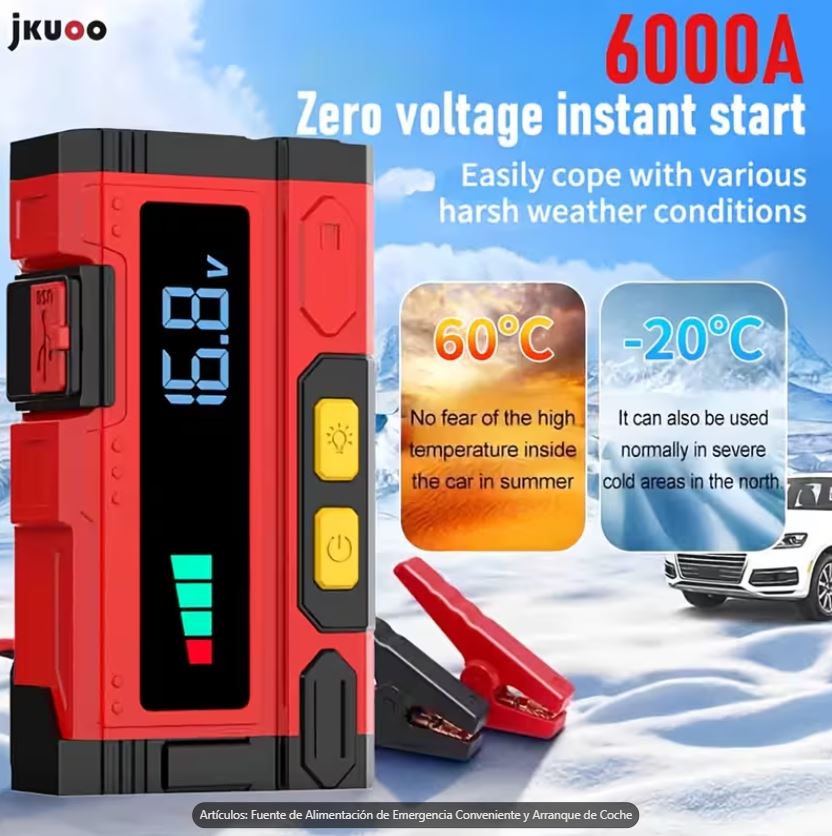 JKUOO Arrancador de Batería de Emergencia 6000A Multifuncional 10 en 1 para Auto SUV Bote - Imagen 6