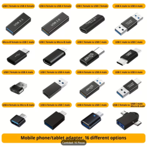 Kit de 16 Adaptadores USB-A, USB-C y Micro-USB