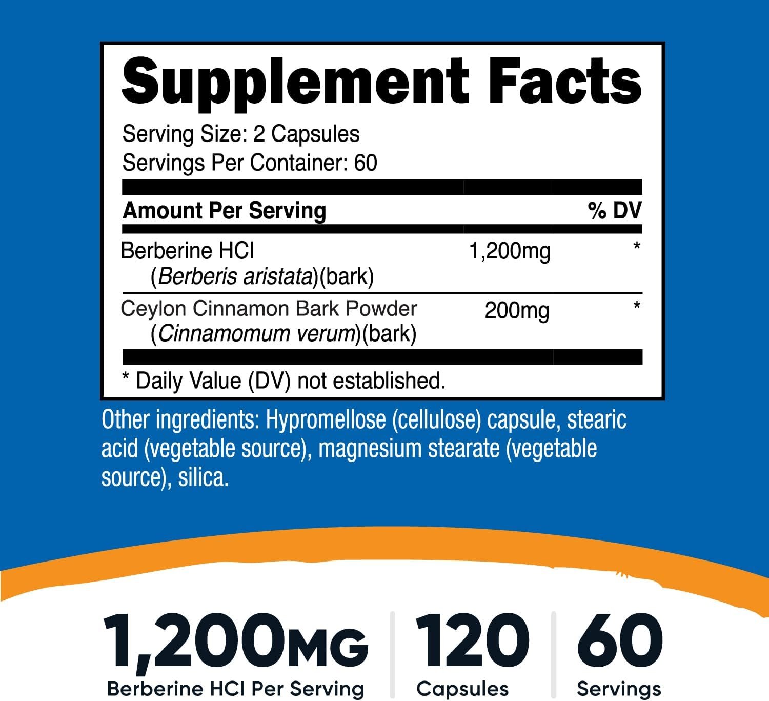 Nutricost Berberine HCl with Ceylon Cinnamon Capsules (120 Capsules) - Imagen 2
