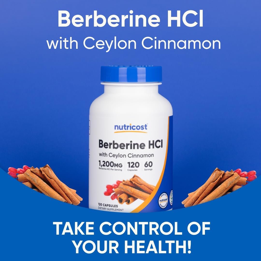 Nutricost Berberine HCl with Ceylon Cinnamon Capsules (120 Capsules) - Imagen 5