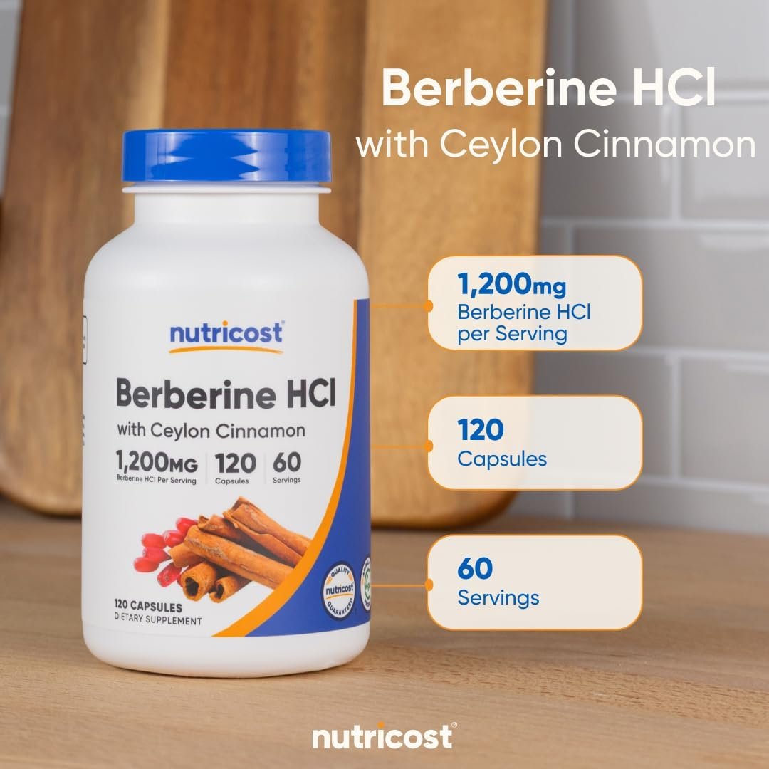 Nutricost Berberine HCl with Ceylon Cinnamon Capsules (120 Capsules) - Imagen 6