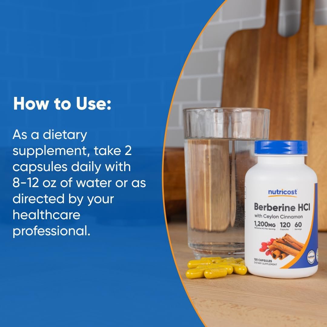 Nutricost Berberine HCl with Ceylon Cinnamon Capsules (120 Capsules) - Imagen 7