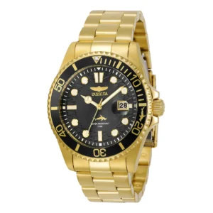Reloj pulsera Invicta 30026 con correa de acero inoxidable color dorado - fondo gris - bisel negro/dorado