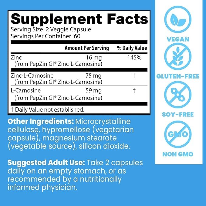 Doctor's Best PepZin GI, complejo de zinc-L-carnosina, vegano - Imagen 4